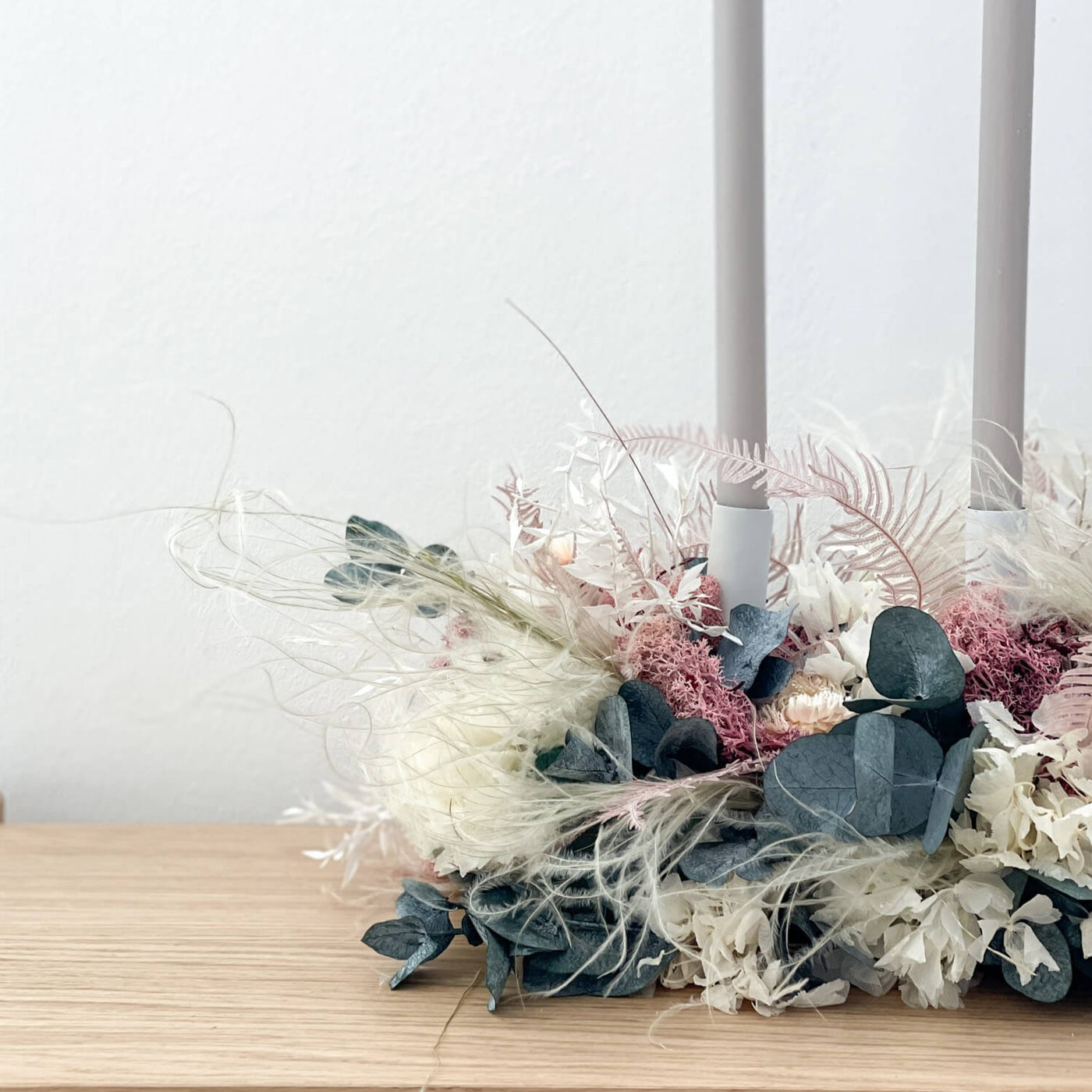 Adventskranz silber aus Trockenblumen | 35 cm - Kränze
