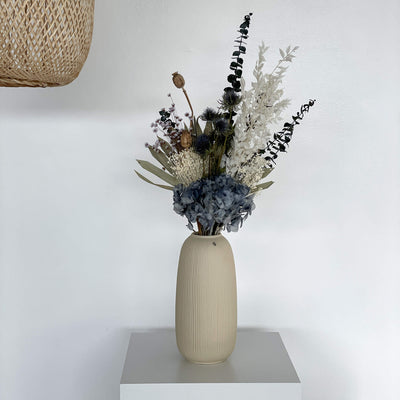 Moderner Trockenblumenstrauß mit Hortensie I ca 70 cm I natur blau