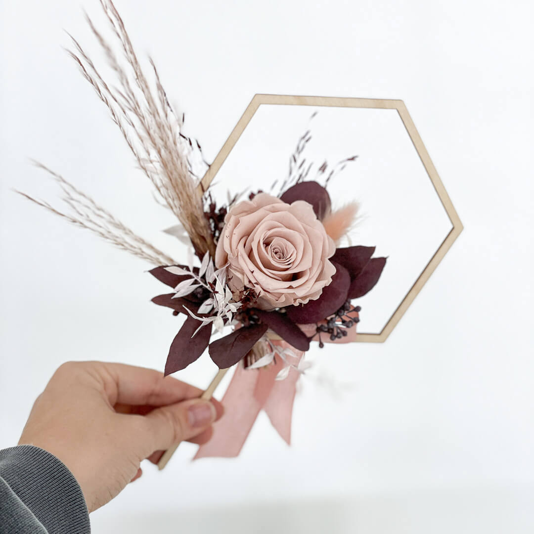 Caketopper Trockenblume in eleganten rose rosa Tönen