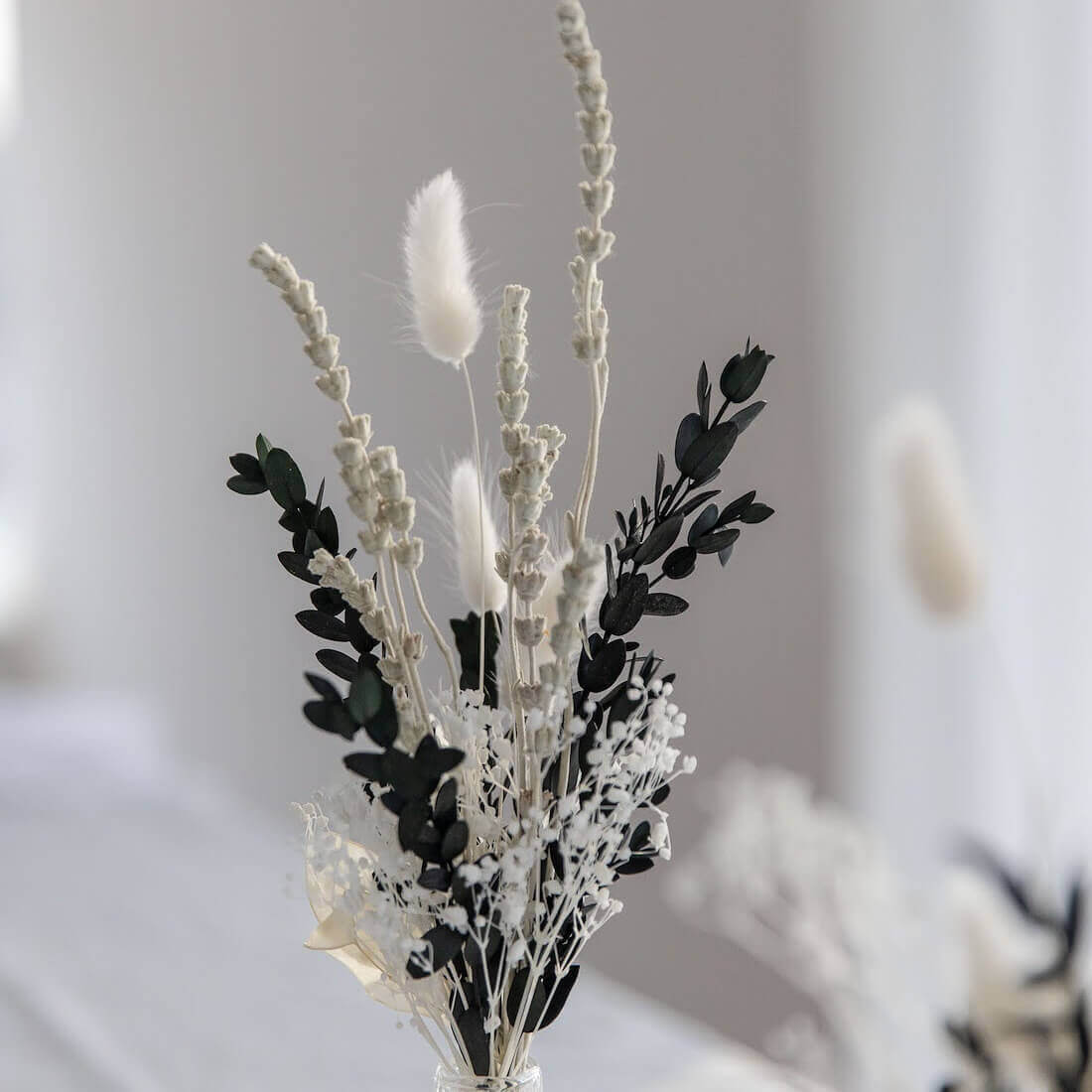 Dried flower bouquet table decoration dark eucalyptus