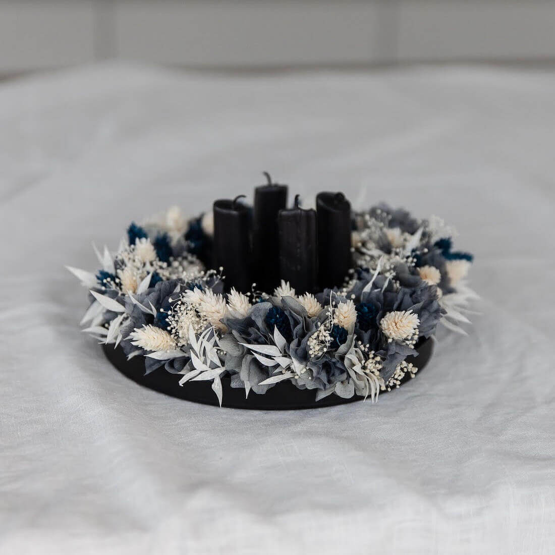 Weiß-Blauer Trockenblumenkranz | Elegant | 15 cm - Lykke&You
