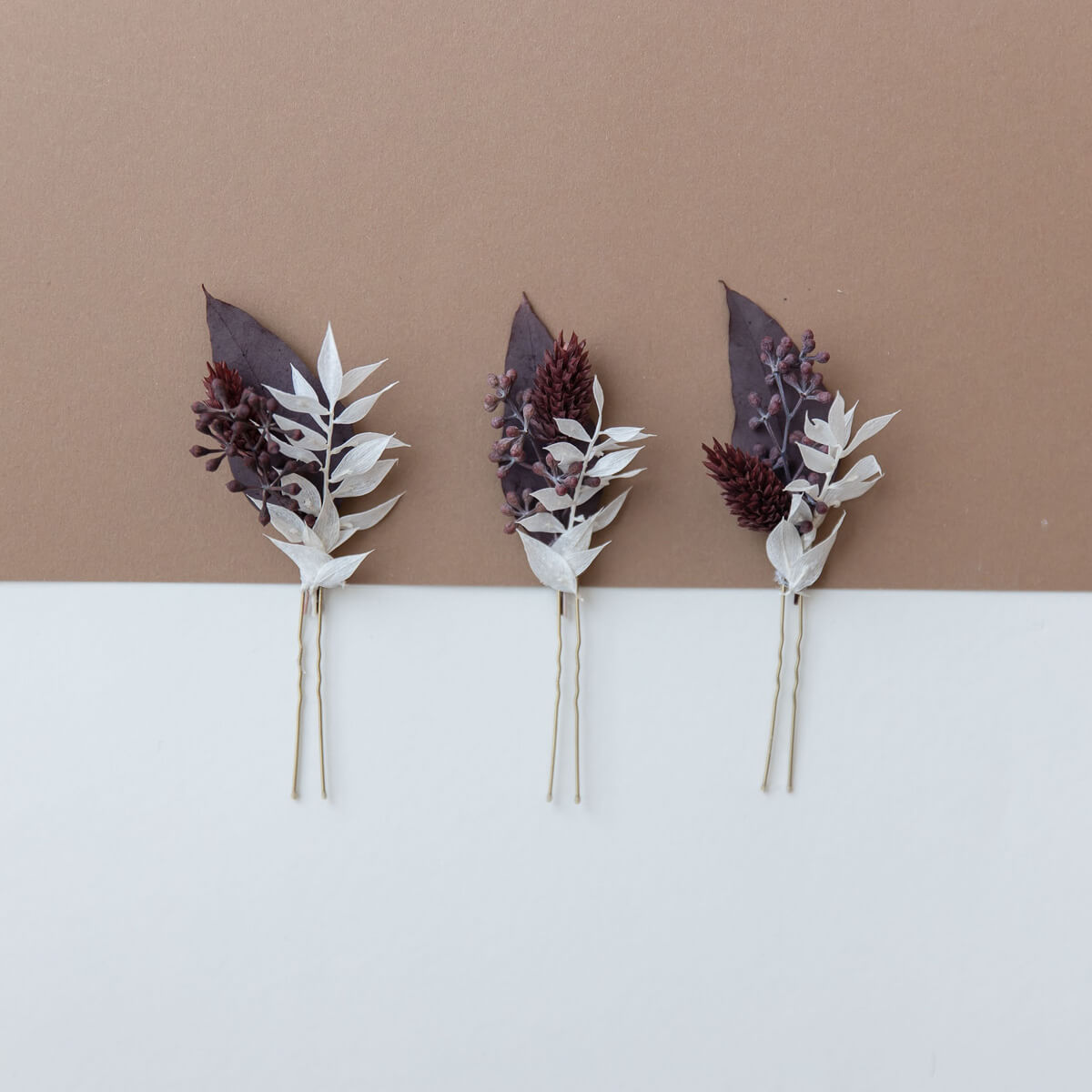 Haarnadel Trockenblumen Eukalyptus bordeaux winterlich | Blumenkinder - Lykke&You