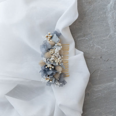 Haarkamm Trockenblumen Hortensie | beige blau | Hochzeit, Kommunion, Blumenmädchen - Lykke&You