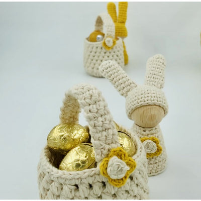 Luna-Leena 2x bunny / rabbit wooden cone doll off white - organic cotton - hand crochet in Nepal