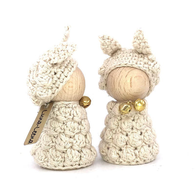 Luna-Leena 3x lamb wooden cone doll - organic cotton - hand crochet in Nepal