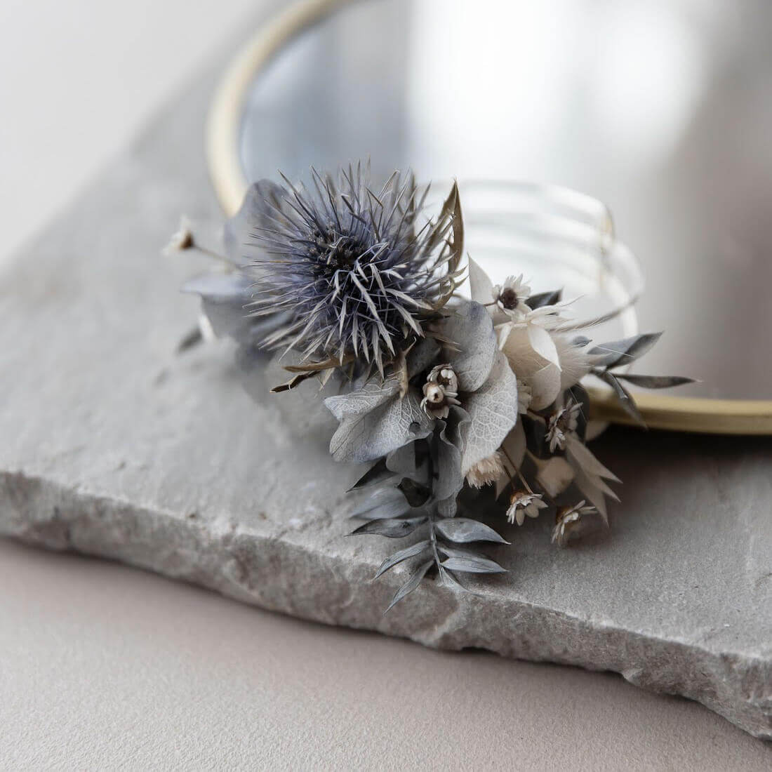 Armband Trockenblumen blau Distel metallic - Lykke&You GmbH