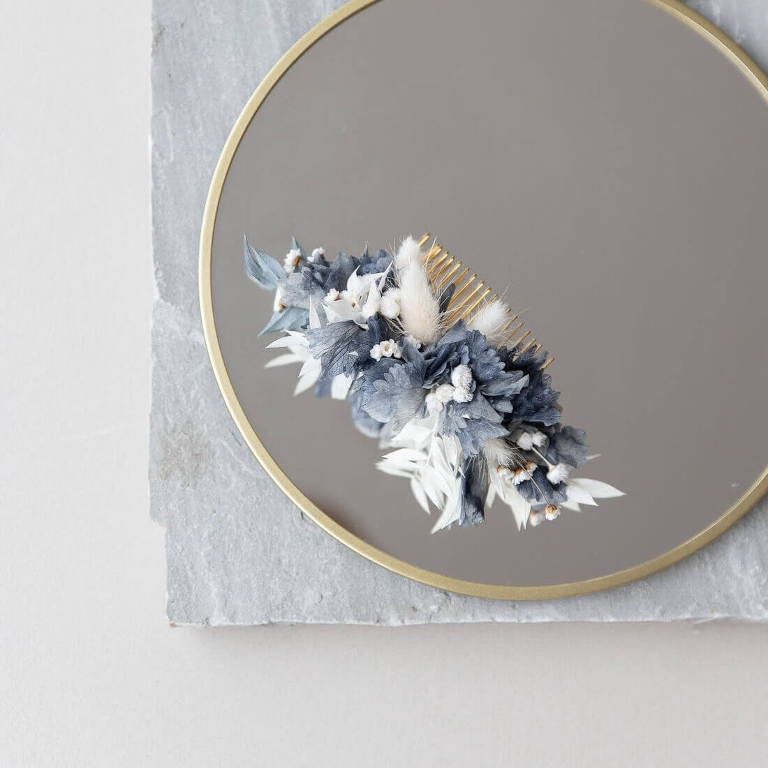 Trockenblumen Haarkamm blau weiß | 3-7 cm - Lykke&You