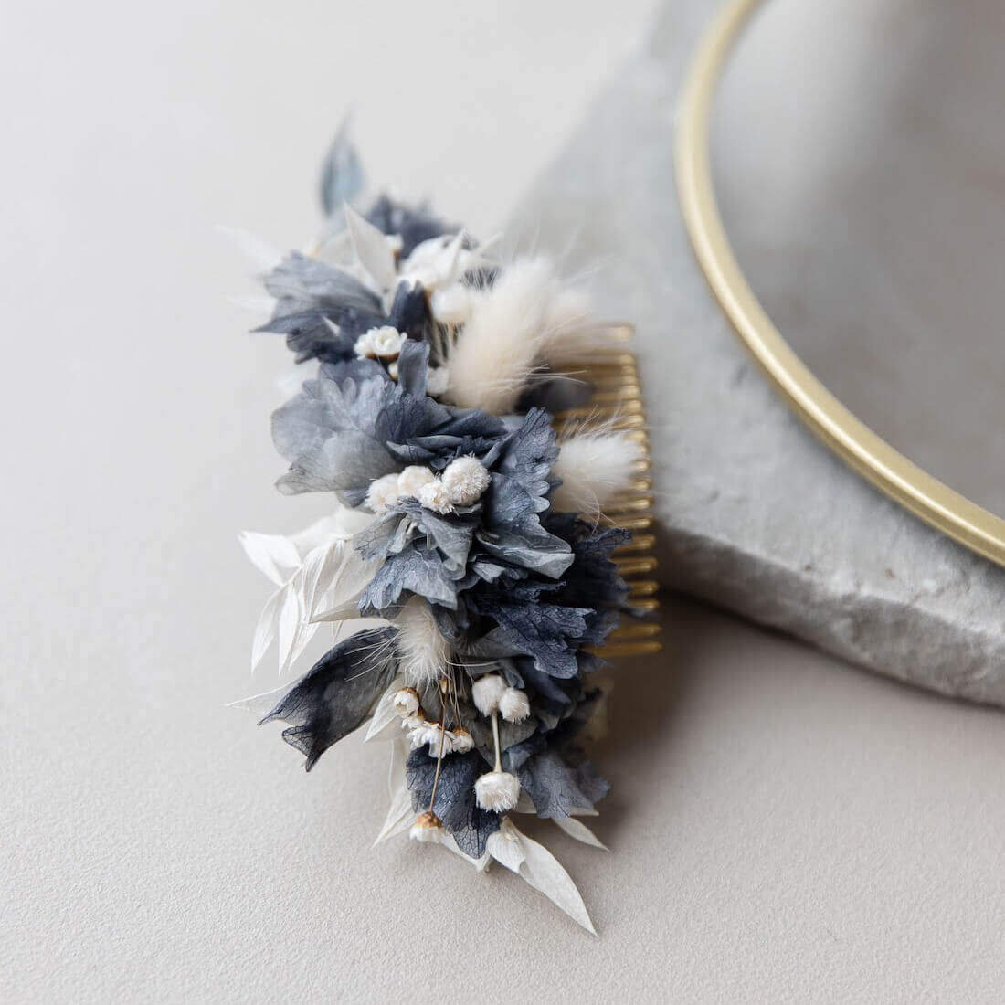 Trockenblumen Haarkamm blau weiß | 3-7 cm - Lykke&You