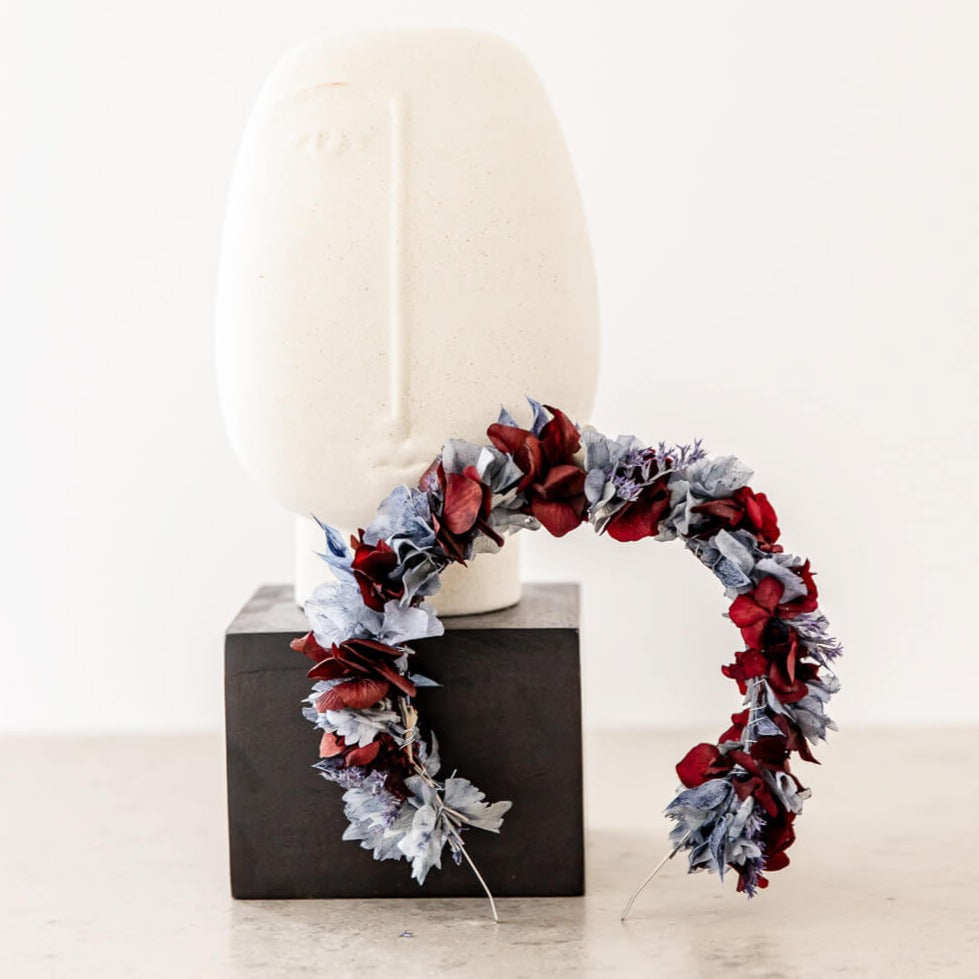 Haarreif Trockenblumen Hortensie blau rot - Lykke&You GmbH